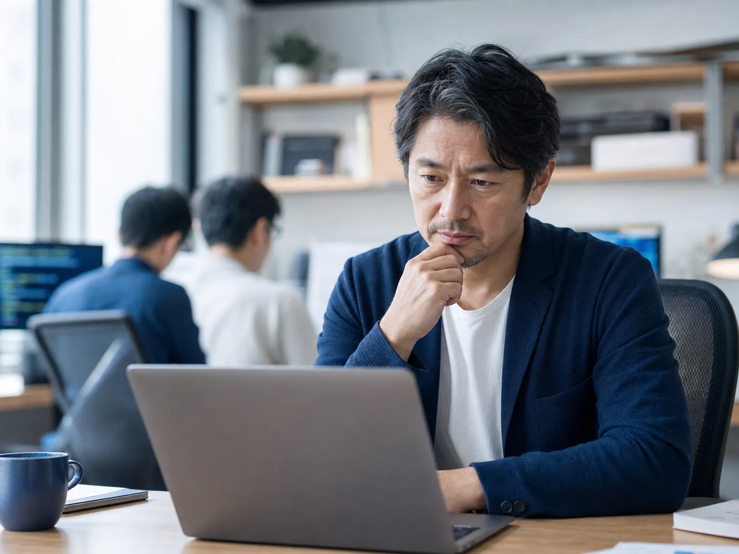 アプリ事業の売却に向けて経営状況を整理する開発会社経営者
