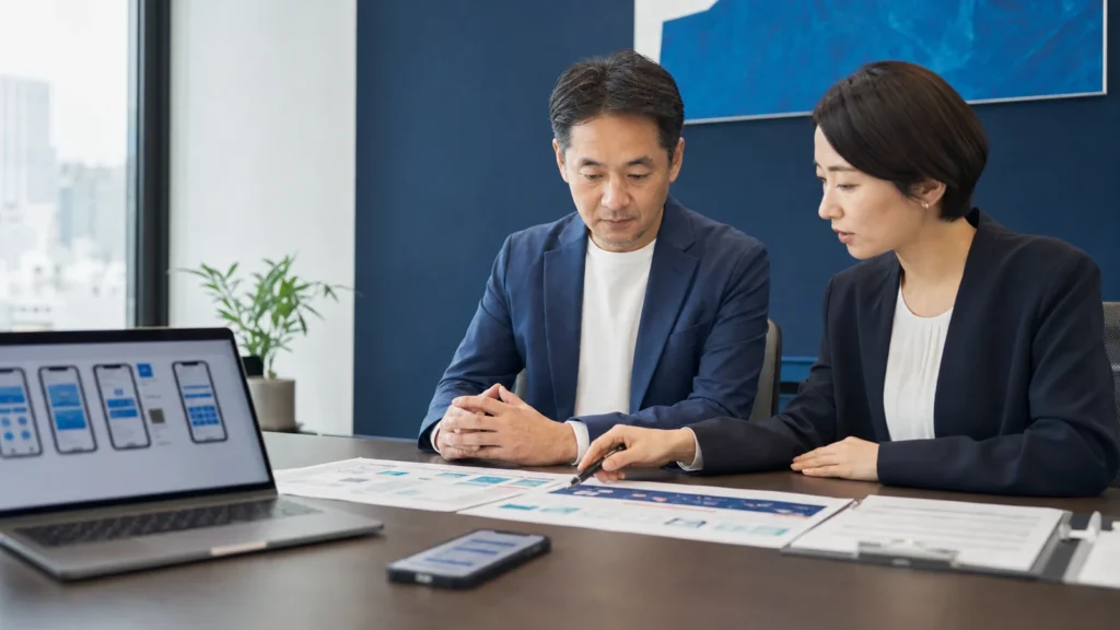 アプリ開発会社の売却準備を相談する経営者とM&Aアドバイザー