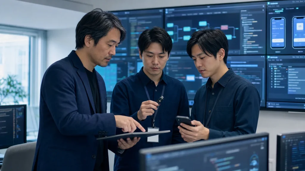 アプリ事業M&Aで技術引継ぎを確認するエンジニアチーム